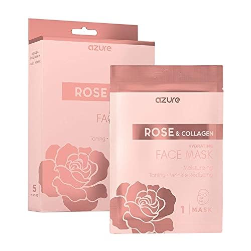 AZURE Rose & Collagen Hydrating Facial Sheet Mask - Toning, Lifting & Deeply Moisturizing - Reduces