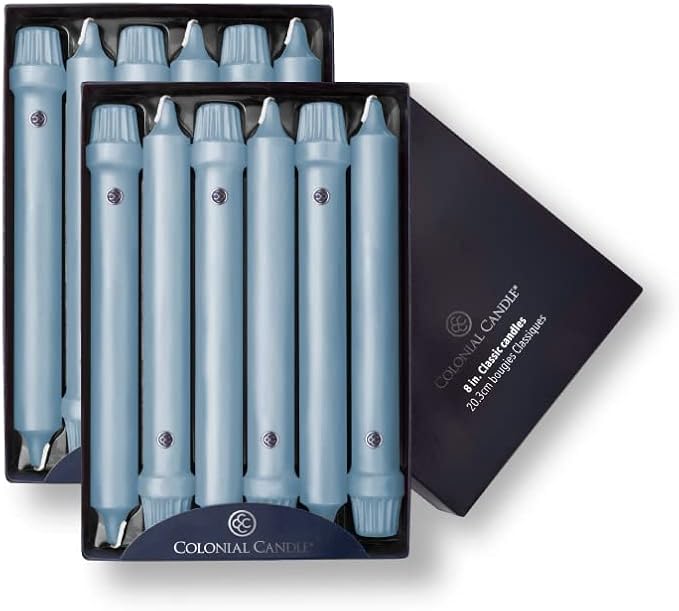 Colonial Candle Unscented Taper Candle, Classic Collection, Coastal Blue, 8 in, Pack of 12 - Up to