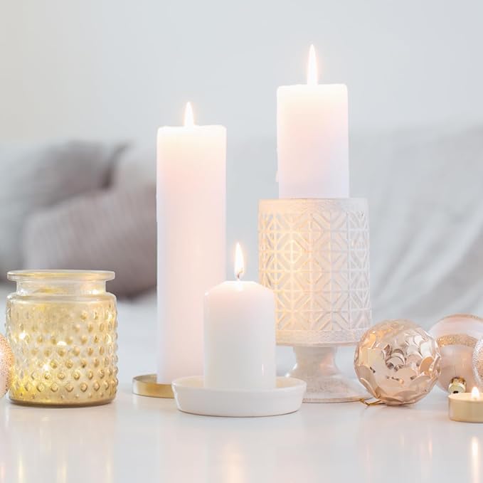 Set of 2 3x8 Inch White Pillar Candles, Dripless Unscented Solid Colored Large Cylinder Column Tall