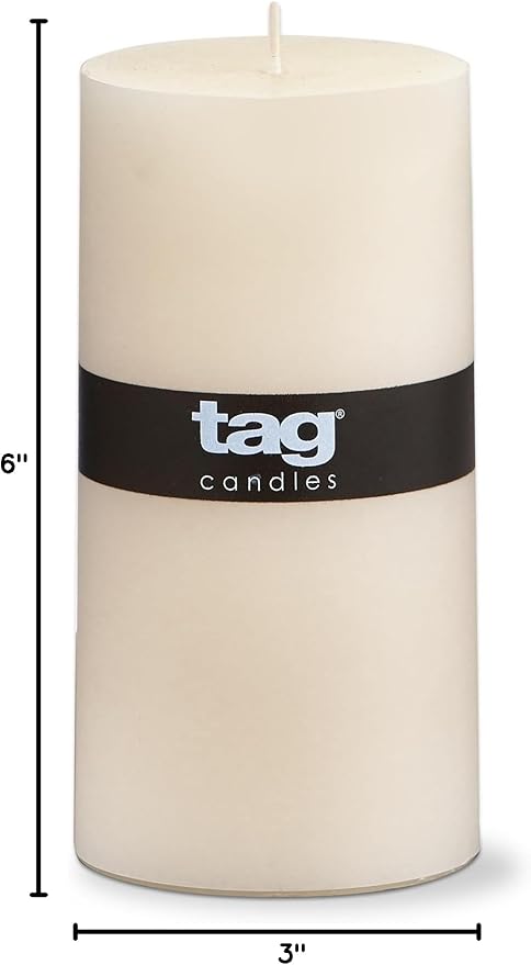 TAG Chapel 3X6 Ivory Pillar Paraffin Wax Candle Unscented Drip-Free Long Burning 85 Hours For Home