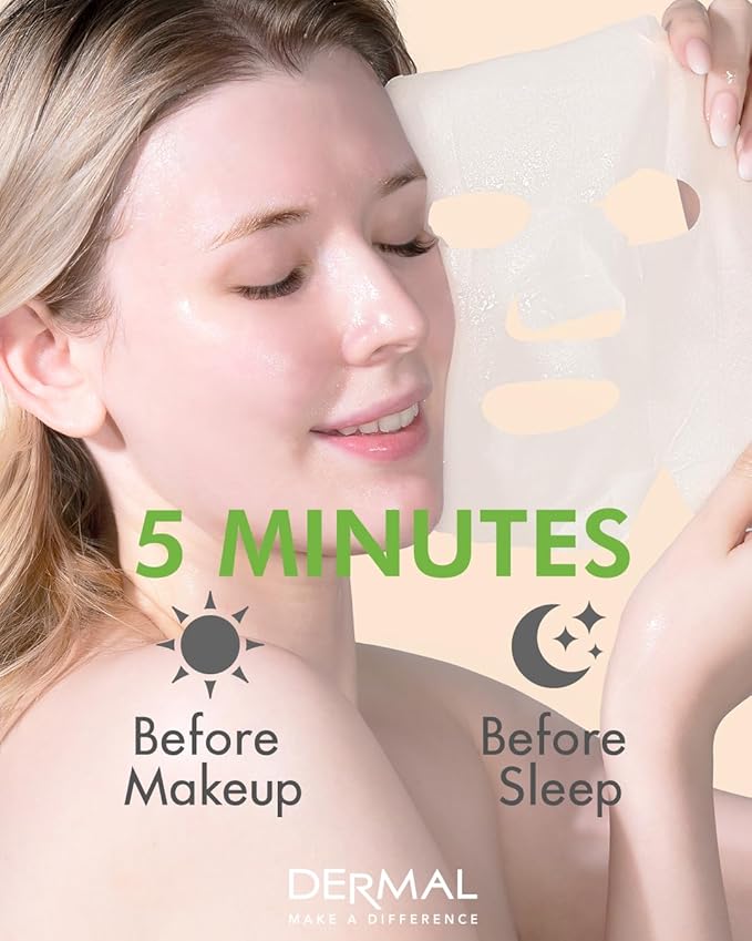 DERMAL Cucumber Collagen Essence Facial Mask Sheet 23g Pack of 10 - Soothing & Moisturizing