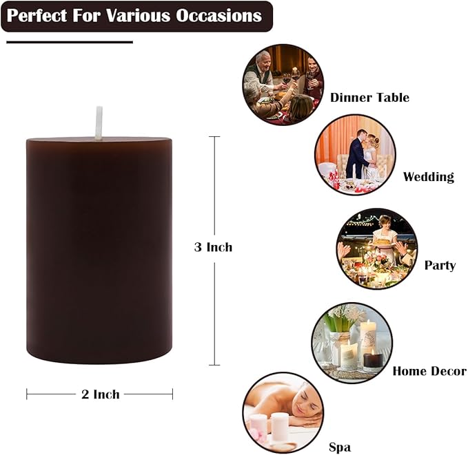 Set of 3 2x3 Inch Mix Colored Pillar Candles, Unscented Dripless Small Red, Brown, Purple and Navy
