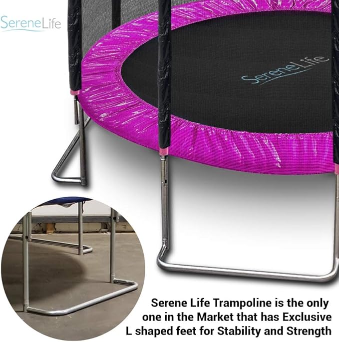 SereneLife 10ft Outdoor Trampoline with Safety Net Enclosure - Large Backyard Trampoline for Kids