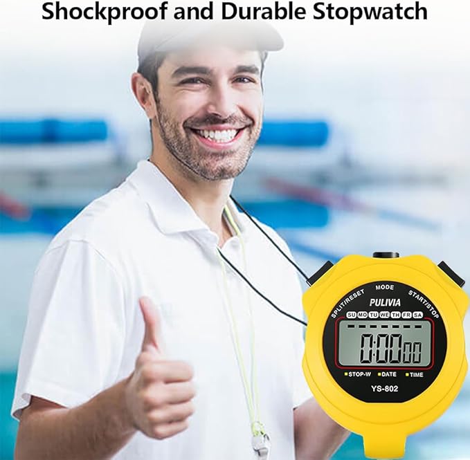 Stopwatch Timer Lap Split Digital Stopwatch with Clock Calendar Alarm, Large Display Stop Watch for