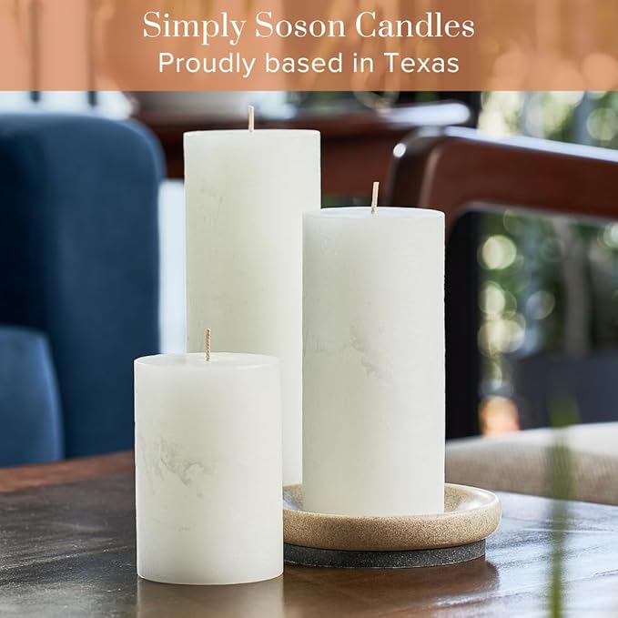 Simply Soson 3x4, 3x6, 3x8 inch White Pillar Candles, Set of 3 Pillar Candles, Rustic Texture