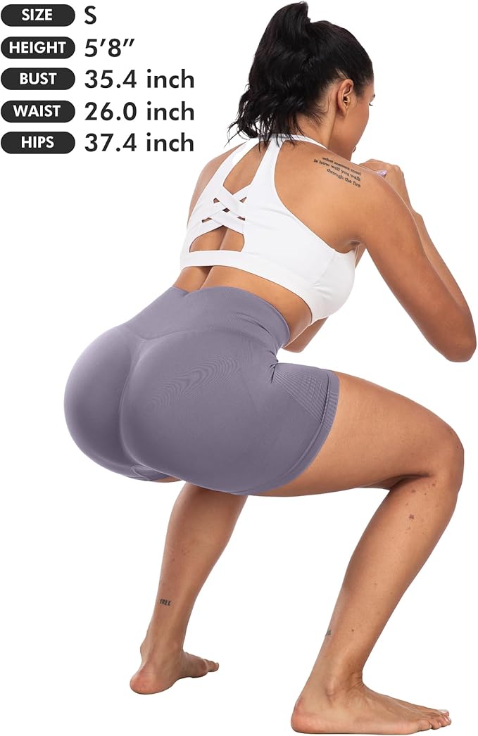CHRLEISURE Women's 4 Packs Workout Gym Shorts, High Waisted Butt Lifting Scrunch Butt Seamless