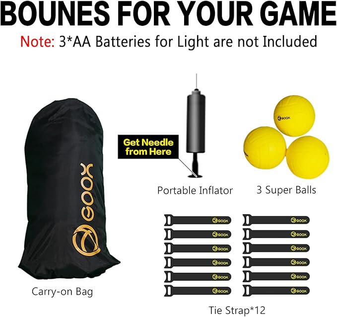 GOOX Outdoor Beach Ball Games with Carrying Bag, 3 Balls, Net and Strip Light (ONLY for Light Up