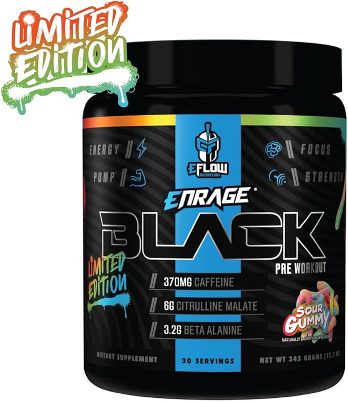 eFlow Nutrition Enrage Black High Stimulant Pre Workout Supplement - Preworkout Powder to Boost