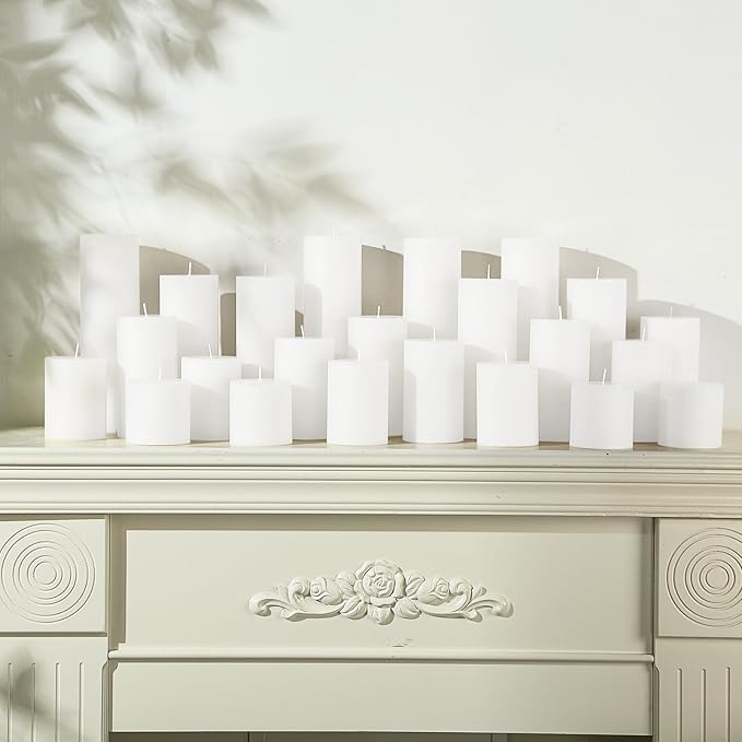 Shihanee 36 Pcs Pillar Candles 3 in x 3,4,5,6,8,10 Dripless Unscented Smokeless Candle Long Burning