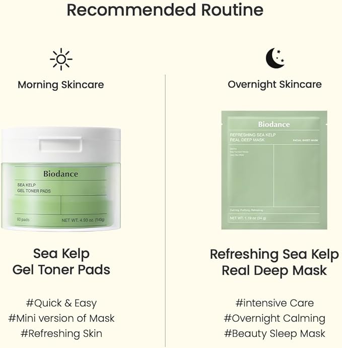 Biodance Sea Kelp Gel Toner Pads, Calming & Soothing for Sensitive Skin, Oil & Sebum Control