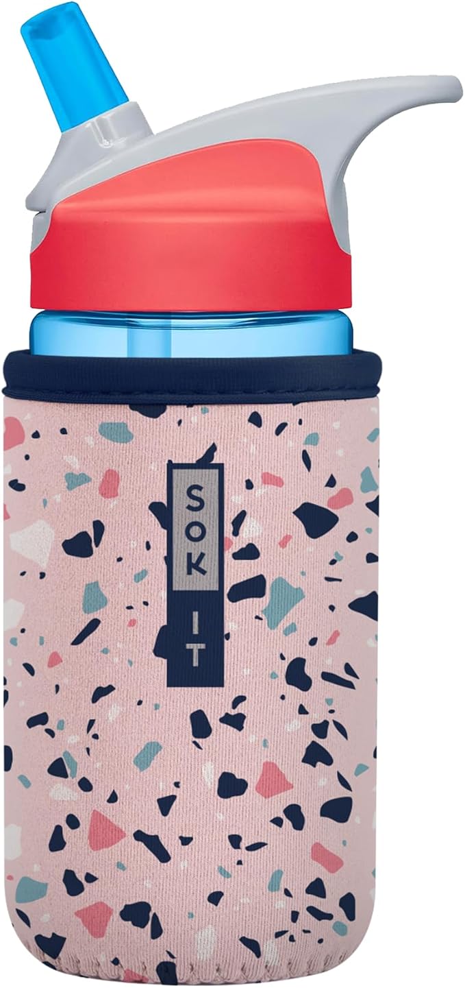 Sok It BotlSok Water Bottle Sleeve Insulated Neoprene Cover (Pink Terrazzo, Fits 12oz CamelBak or