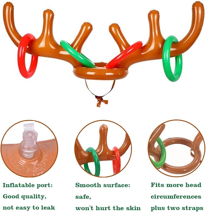 4 Pack Inflatable Reindeer Antler Ring Toss Game (4 Antlers 16 Rings) Reindeer Antler Hat Ring Toss