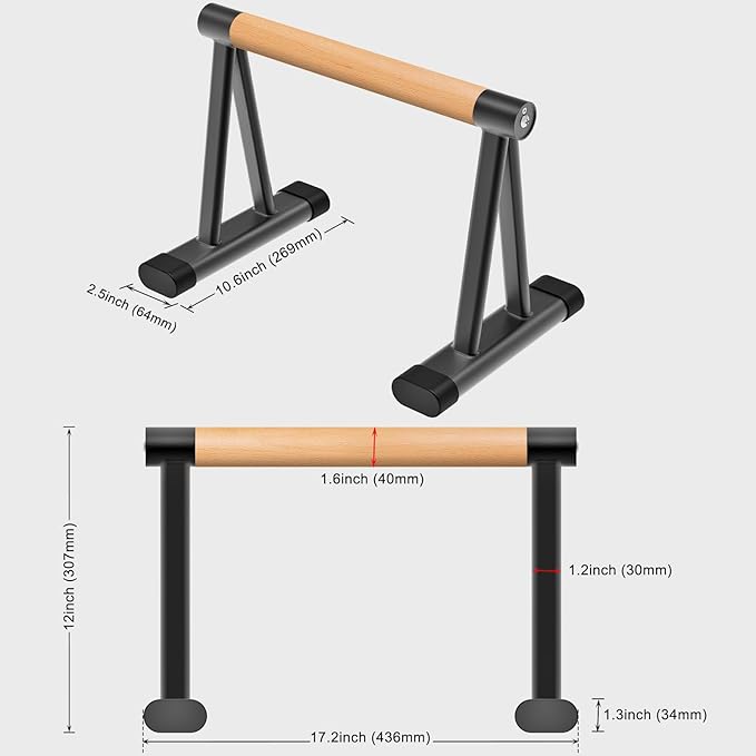 Dolibest Push Up Bar, 12'' High Parallettes Bars with 8 Rubber Feet & Comfortable Handle, Dip Bars