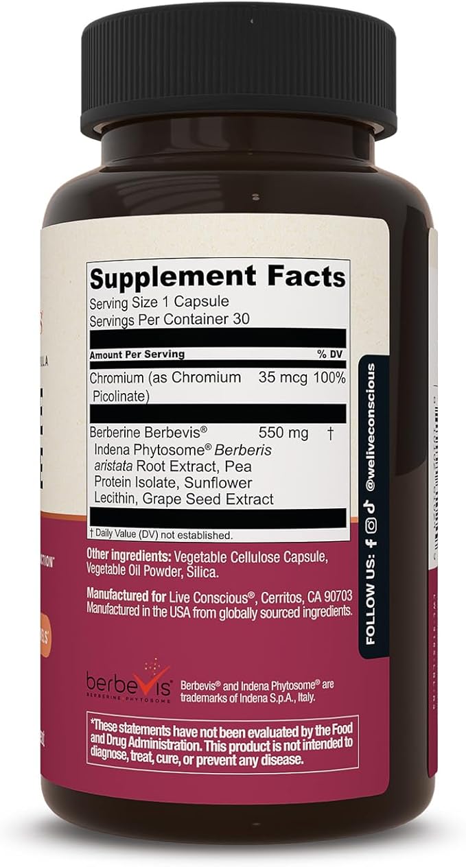 Live Conscious Berberine Phytosome - Advanced & Bioavailable Berberine Formula, Optimal Energy