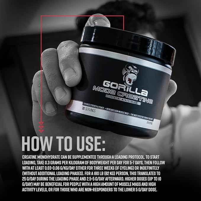Gorilla Mind Creatine Monohydrate Micronized Powder, Improved Muscle Size, Power Output and