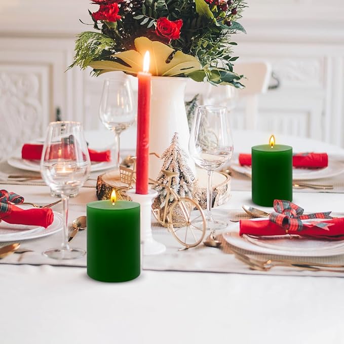 6 Packs 2.75x3.25 Inch Green Pillar Candles, Unscented Dripless Non-Toxic Smokeless Clean Long