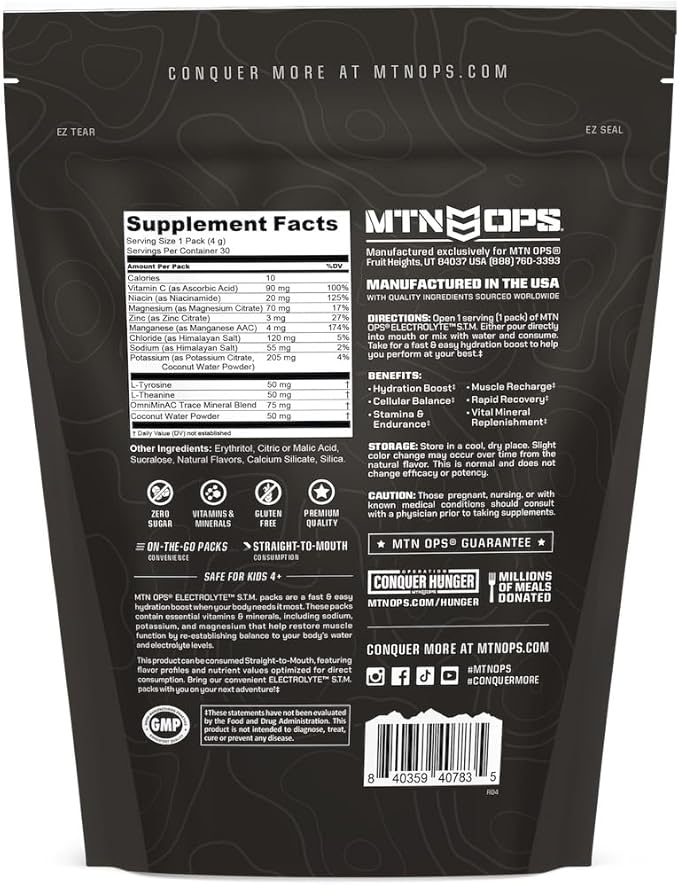 MTN OPS Electrolytes Powder Packets, Sugar Free Hydration Packets, Gluten-Free Hydration Powder