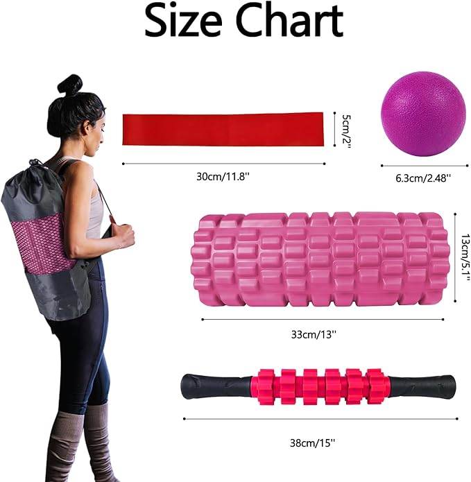 5 in 1 Foam Roller Set, Trigger Point Foam Roller Patented, Massage Stick, Massage Ball, Resistance