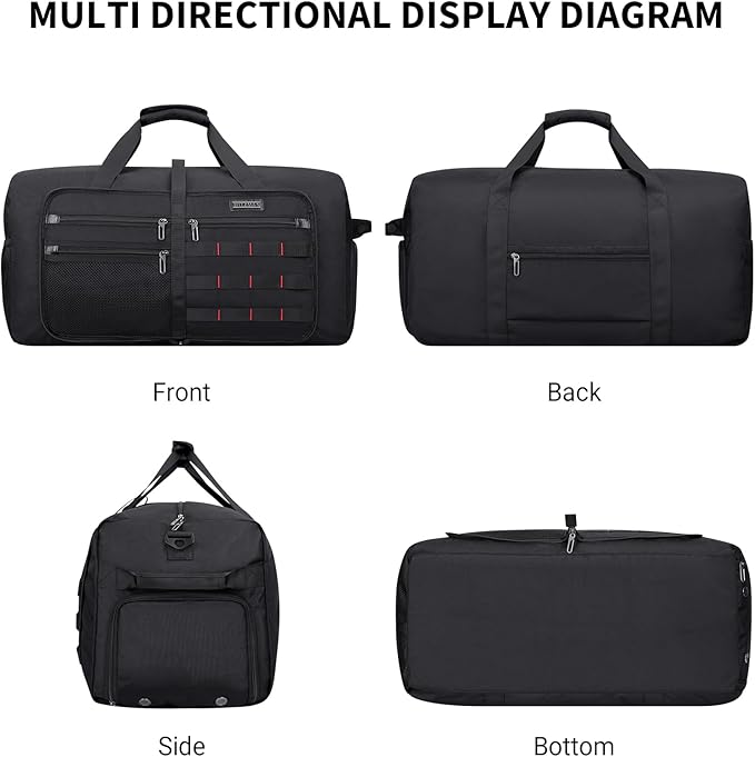 WITZMAN Foldable Duffle Bag for Travel 65L Lightweight Packable Duffel Bag with Shoes Compartment