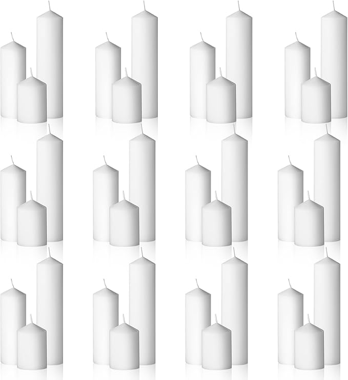 36PC Pillar Candles Bulk 2 in x 3, 6, 8 Inch Long Burning Wax Pillar Candles Unscented Smokeless