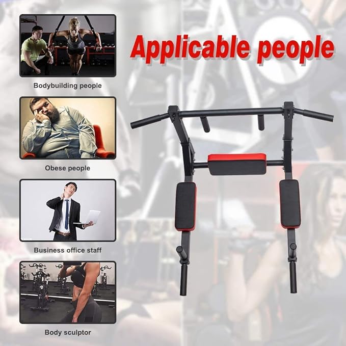 ptlsy Wall Mounted Pull Up Bar Multifunctional with Multi-grip Chin Up Bar Heavy Duty Dip Station