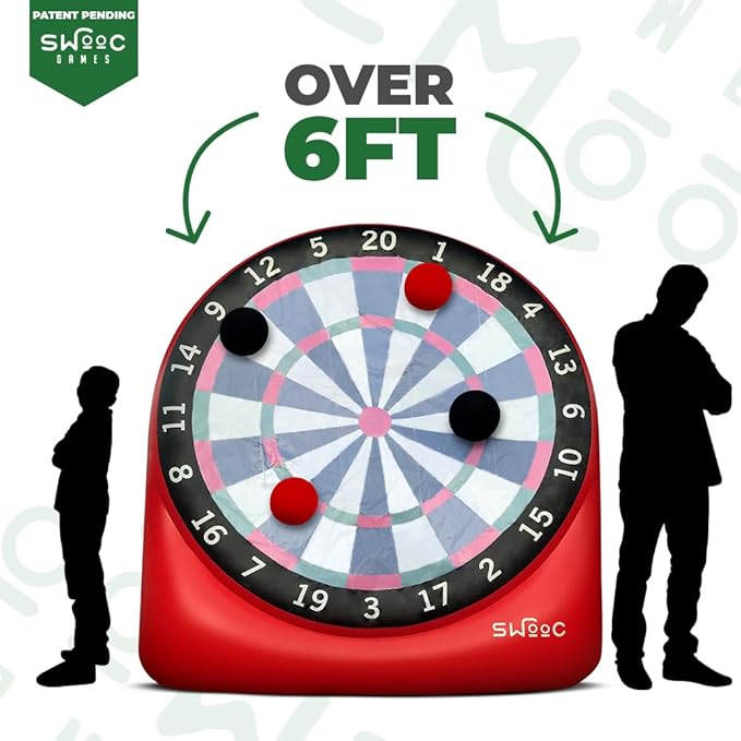 SWOOC Games - Inflatable Giant Kick Darts (15+ Ways to Play) - Jumbo Soccer Dartboard w/Air Pump