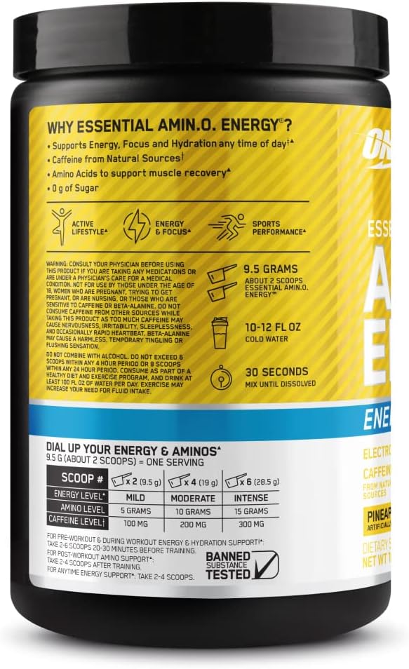 Optimum Nutrition Amino Energy Powder Plus Hydration, with BCAA, Electrolytes, and Caffeine