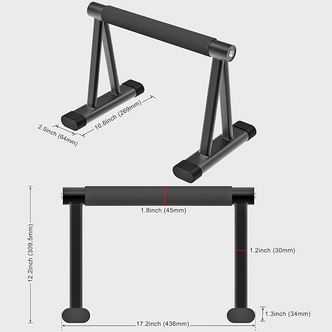 Dolibest Push Up Bar, 12'' High Parallettes Bars with 8 Rubber Feet & Comfortable Handle, Dip Bars