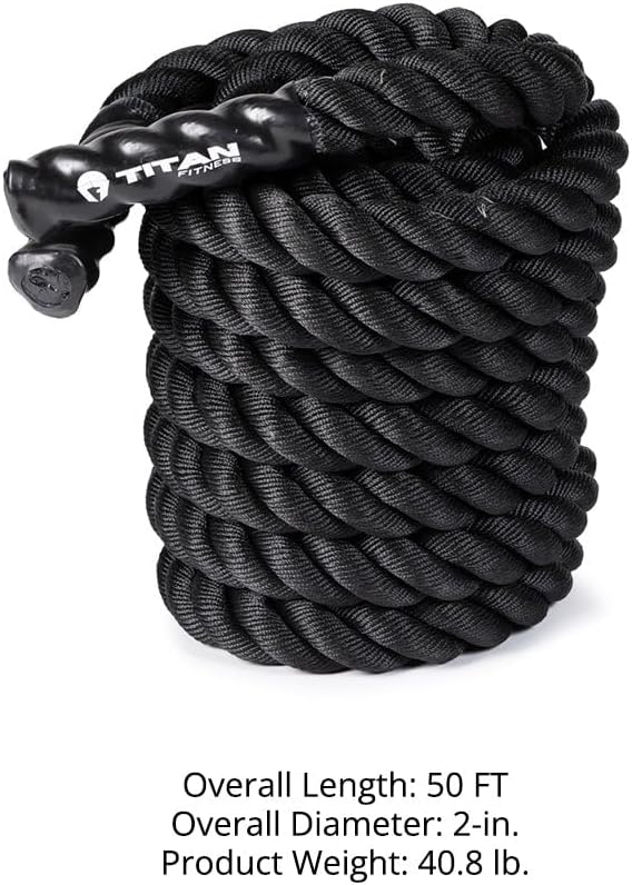 Titan Fitness Battle Rope 50ft x 2in, Poly Dacron Heavy Rope for Home Gym Conditioning Workouts