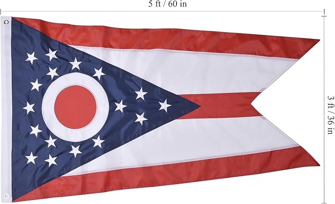 Ohio State Flag 3x5 Ft, Deluxe Embroidered Premium Polyester Durable OH Outside Flag