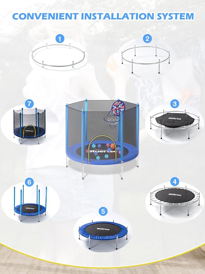 BLUERISE Trampoline 55IN 6FT Toddler Trampoline for Kids Indoor Outdoor Play for Kids Trampoline