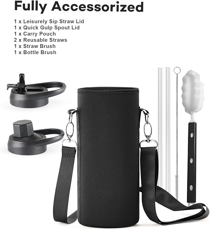 40 oz Insulated Water Bottle with Straw and Lid, Food-grade Double Wall Vacuum Stainless Steel