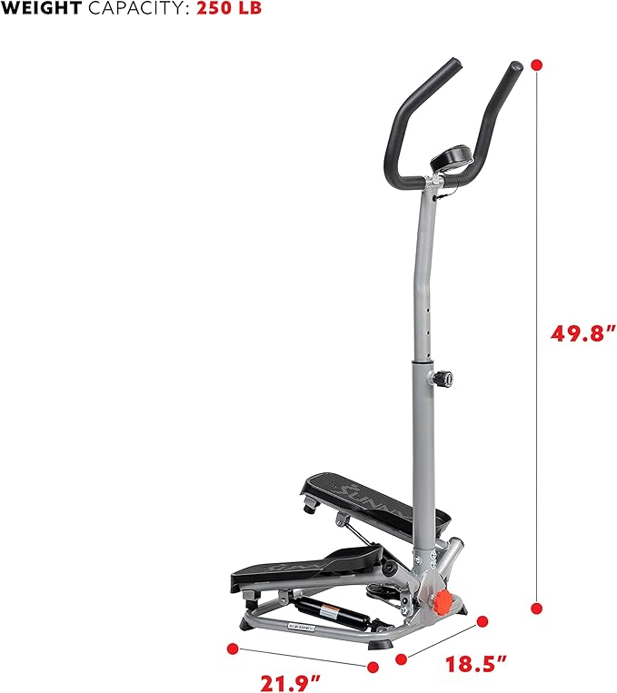 Sunny Health & Fitness Twist Stepper with Handlebar, Stair Step Machine for Cardio Workout, Compact
