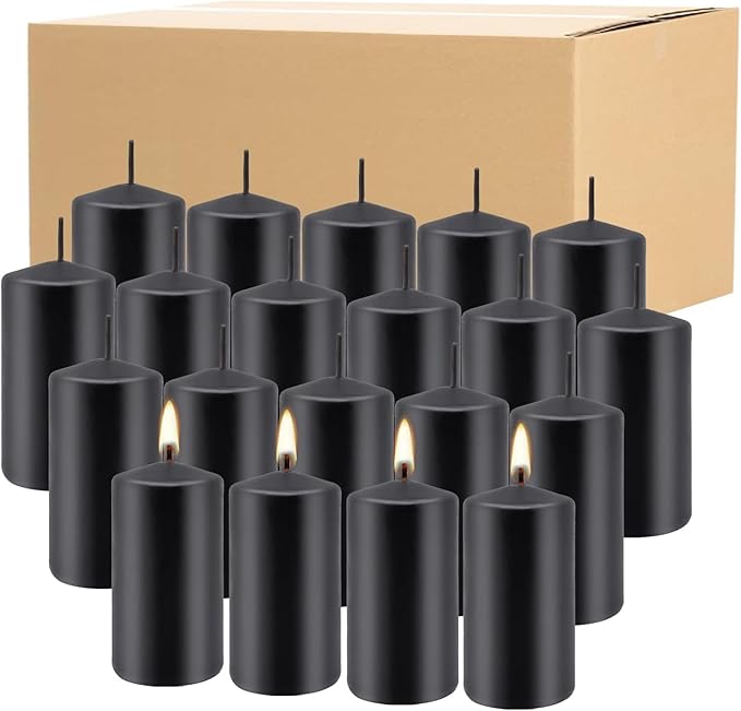 2"x4" High Black Pillar Candles, Set of 20 Unscented. Bulk Buy. Ideal for Halloween, Wedding