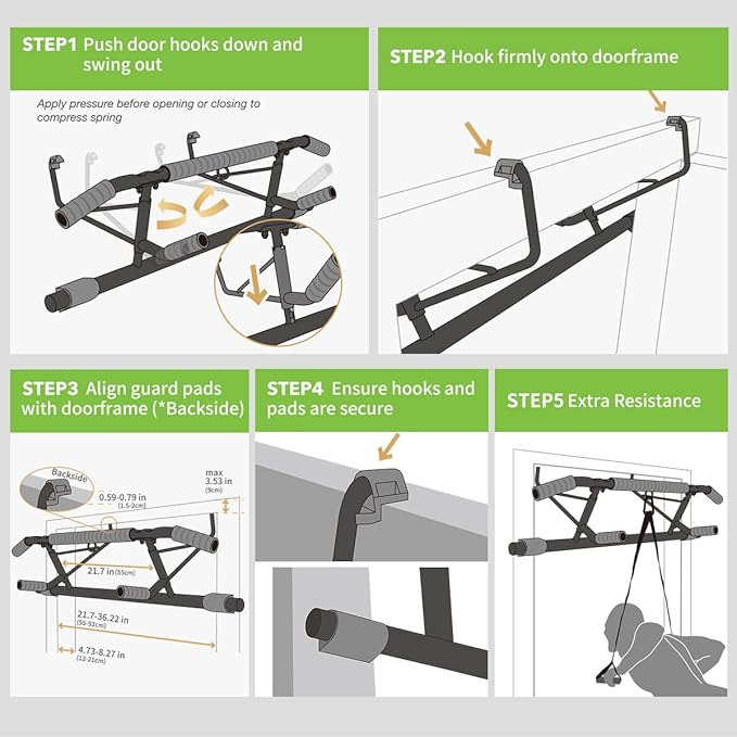 New Upgrade Pull Up Bar for Doorway - Foldable Design & Space-Saving, Upto 440 Lbs Capacity, No