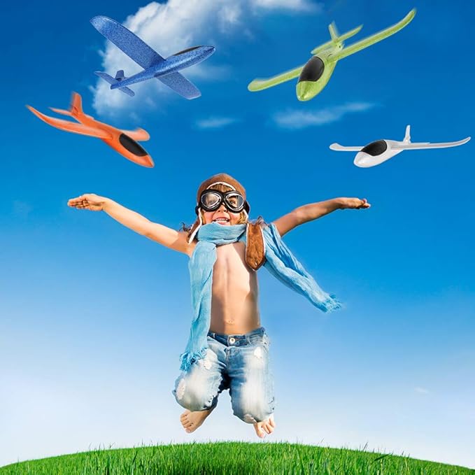 BooTaa 4 Pack Airplane/Flying Toys, 17.5" Large Throwing Foam Plane/Gliders, 2 Flight Mode
