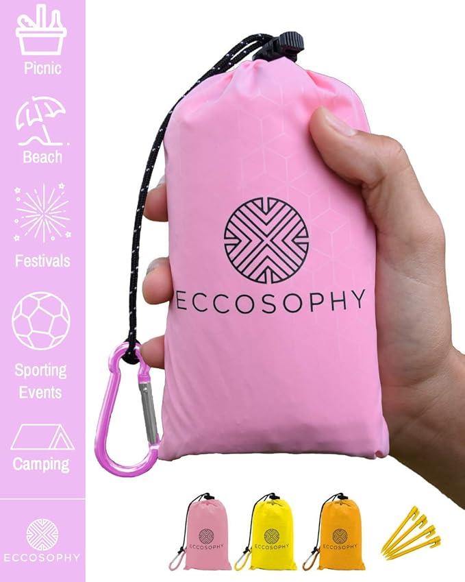 ECCOSOPHY Sand Proof Beach Blanket - 100% Waterproof Picnic Blanket 60x55 - Outdoor Compact Pocket