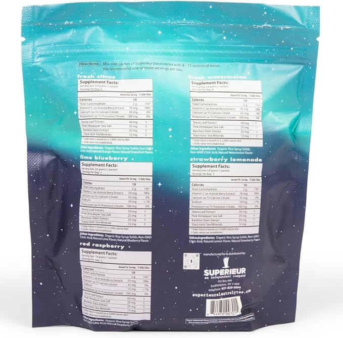 Superieur Electrolyte Powder Packets - Vegan Electrolyte Hydration Powder w/Sea Minerals - Keto