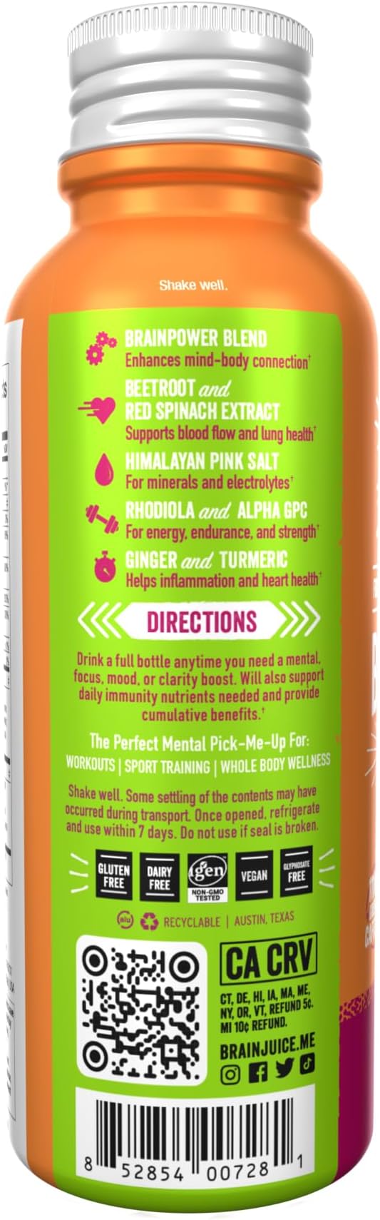 BrainJuice Active Focus & Energy Drink Shots, Supports Endurance, Recovery & Clarity, Non-GMO