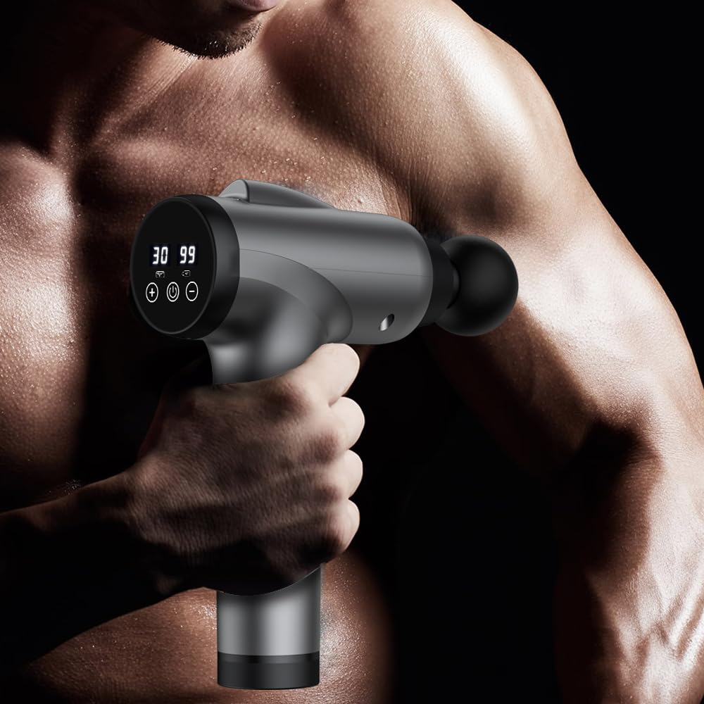 OLsky Massage Gun Deep Tissue 30 Speeds 9 Attachments Handheld (Grey)