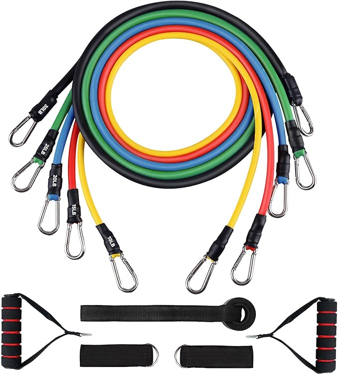 Resistance Bands Set, Workout Bands with Handles, Door Anchor, Ankle Straps and Carry Bag, Exercise