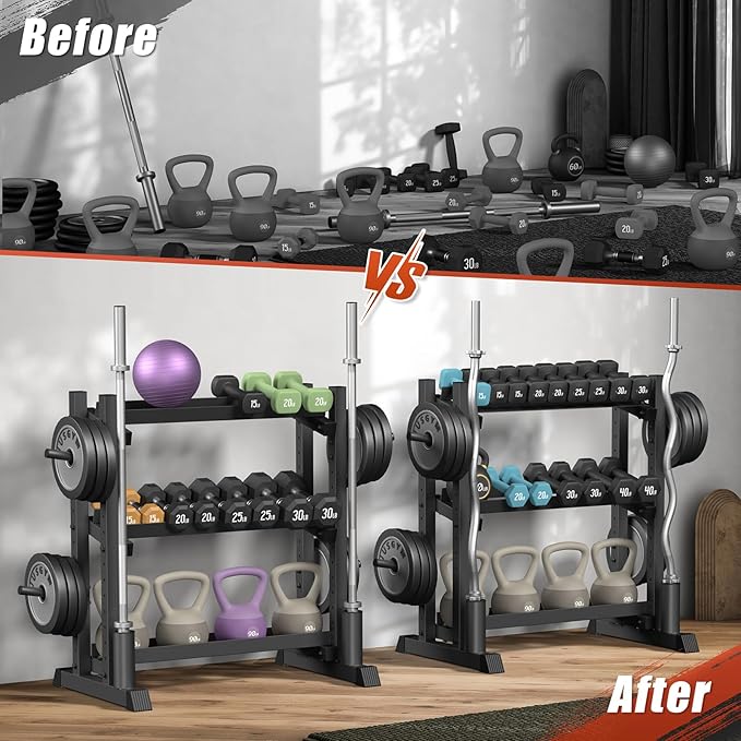 3-Tier Dumbbell Rack, 1100LB Capacity Adjustable Weight Rack for Home Gym, Heavy-Duty Weight Stand