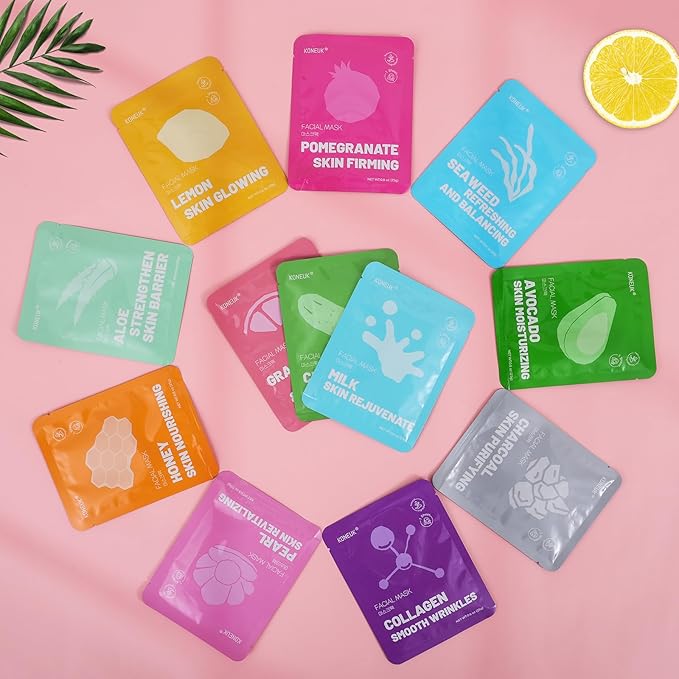 12 Pack Collagen Hydrating Face Masks Skincare, Sheet Face Mask for All Skin Types, Facial Masks