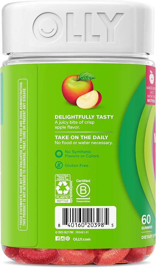 OLLY Metabolism Gummy Rings, Metabolism and Cellular Energy Chewable Supplement,* Apple Cider