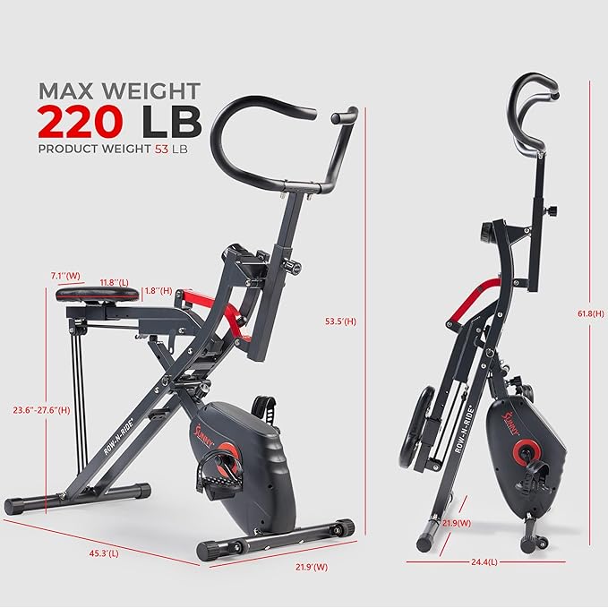 Sunny Health & Fitness Row-N-Ride PRO, Full Body Combo Squat Machine w/Optional Resistance Band