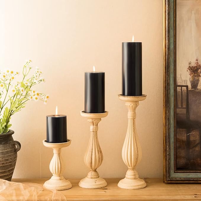 MOZEAL 3" x 4" Hand-Poured Unscented Candle,Dripless Pillar Candle Set of 3,Long Clean