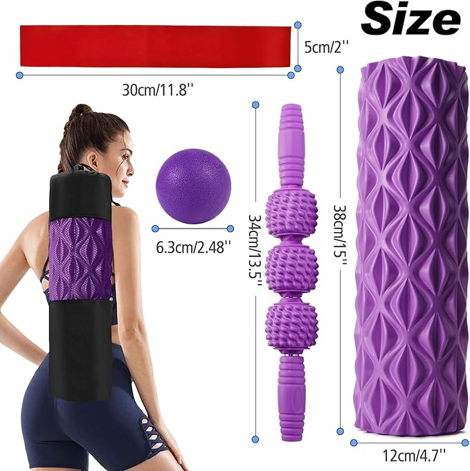 5 in 1 Foam Roller Set Trigger Point Foam Roller, Massage Roller Stick, Massage Ball, Stretching