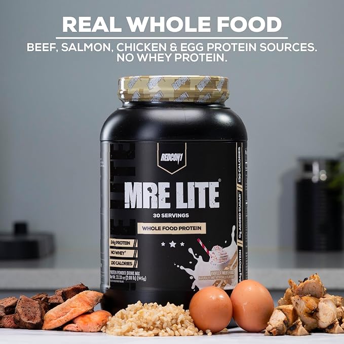 REDCON1 MRE Lite Whole Food Protein Powder, Fudge Brownie - Low Carb & Whey Free Meal Replacement
