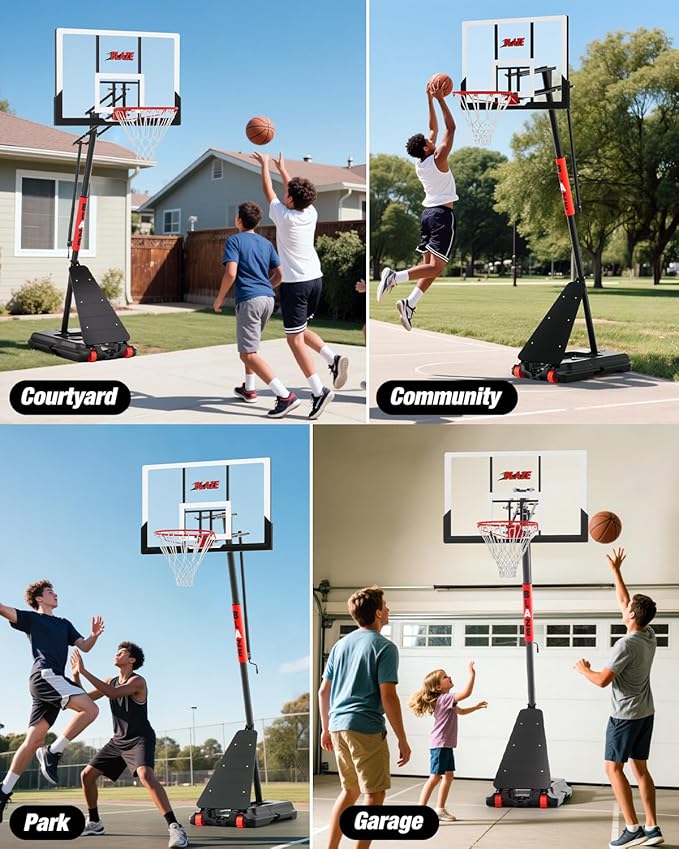 Portable Basketball Hoop Height Adjustable 4.0-10ft: Outdoor Basketball Goal System for Kids Youth