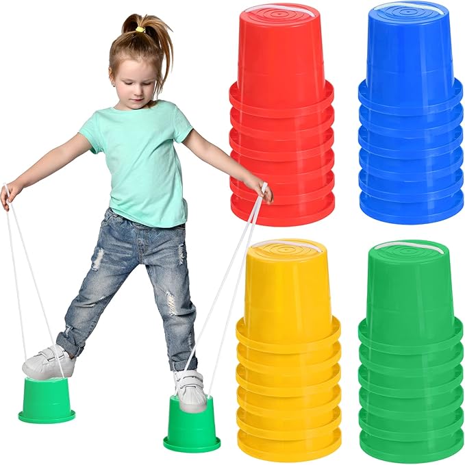 Hungdao 12 Pairs Balancing Stilts for Kids Walking Bucket Stilts Plastic Walking Toy with
